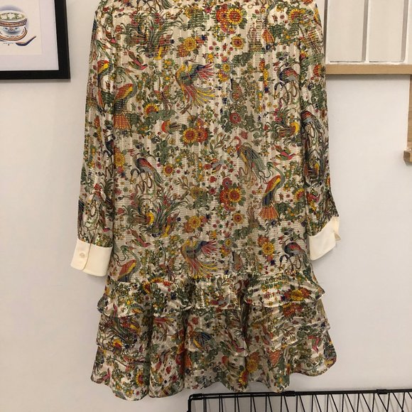 Tory Burch Gold Thread Floral Print Ruffle Dress - Picture 6 of 6